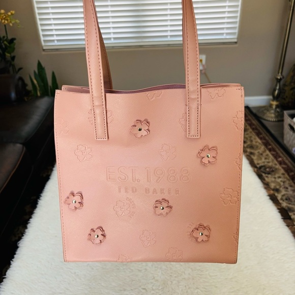Ted Baker Blush Pink Floral Faux Leather Small Tote 10”x 9.75”x 4” - Picture 15 of 16